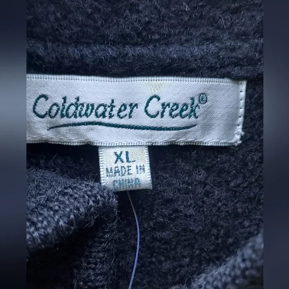 NWT Coldwater Creek XL Black Wool Cardigan Sweater Embellished Trees - Picture 9 of 16